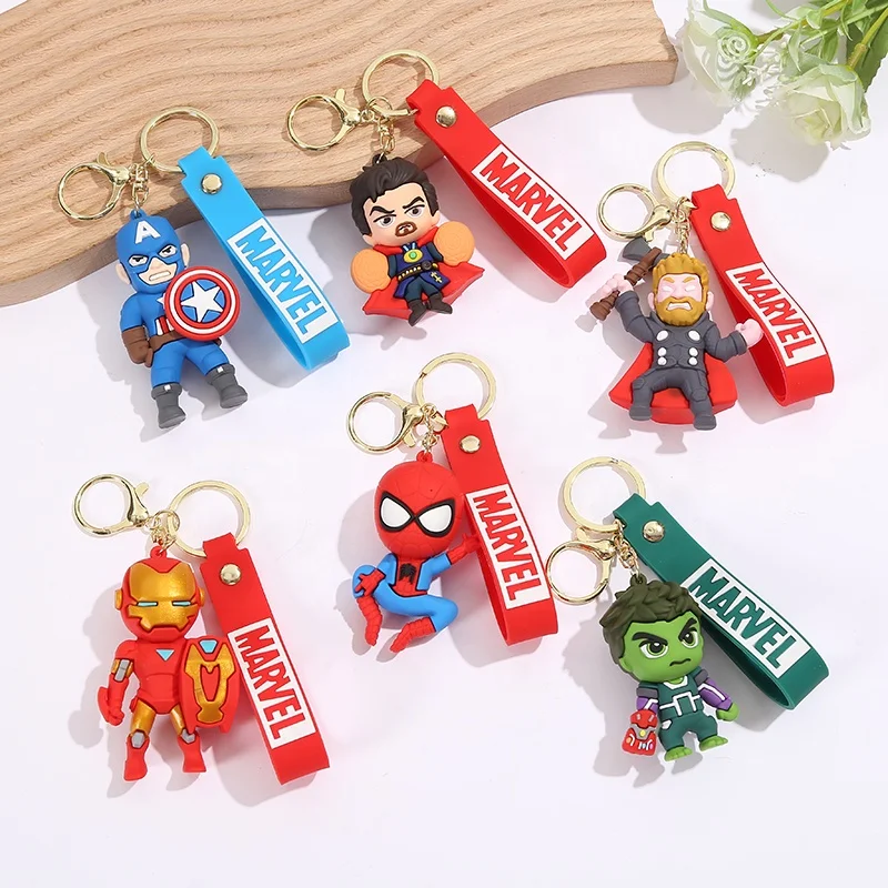 2024 New Hot Sale 3D PVC Key Ring Cute Cartoon Super Hero key holder Marvels Anime Silicone Keychains Spider Man keychains