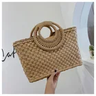 Hand Made Hand Made Straw Bucket Bag Large Capacity Beach Vacation Tote Handbag With Round Handle