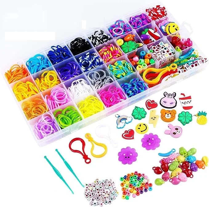 Hot Sales  manufacturers 1300Pcs Rubber Bands Bracelet Kit 32 Colors Loom Bands Clips Beads Diy Set for child kidsren's