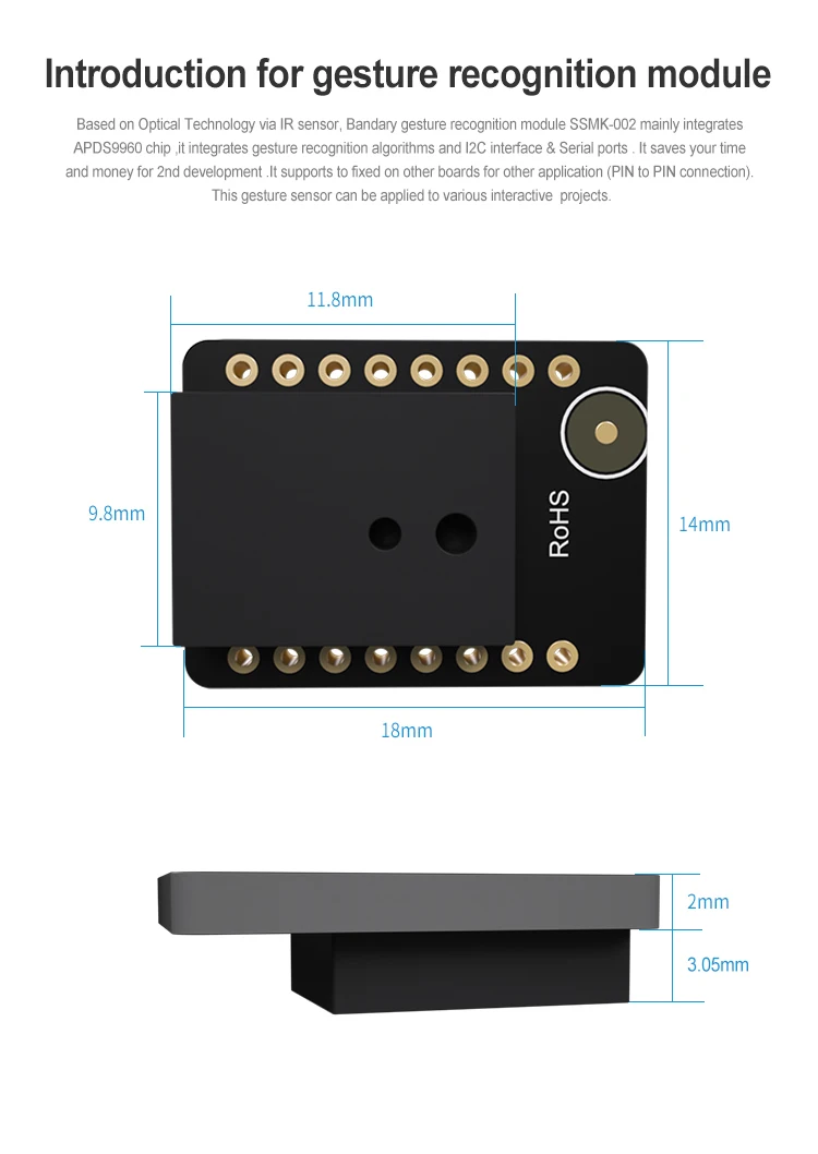 Interrupteur de capteur de gestes sans contact Module de capteur de reconnaissance de gestes APDS9960 intégré pour purificateur d'air détails