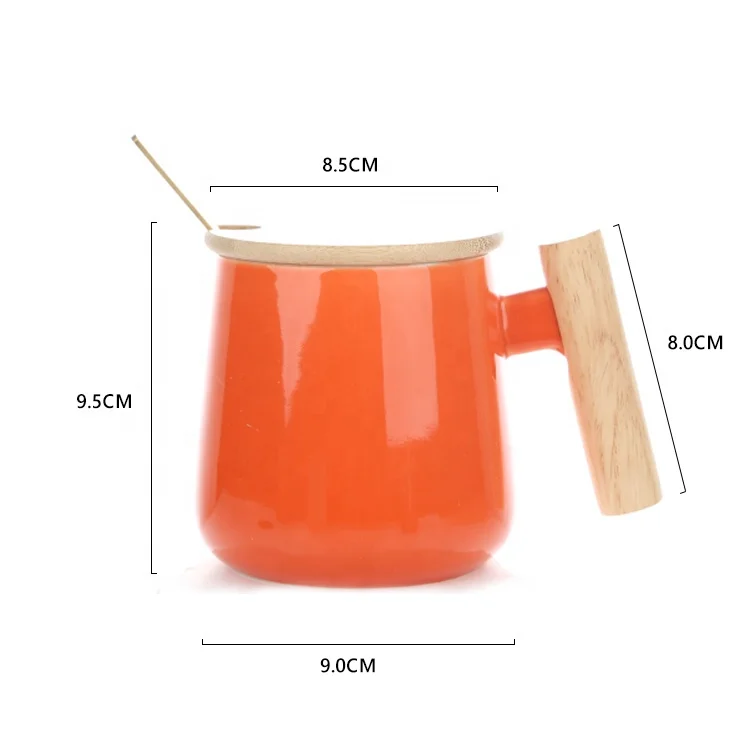 Gloway Manufacturer Oem Minimalist Wooden Handled Sublimation Drinkware Cup Ceramic Coffee Tumbler Mug With Bamboo Lid & Spoon