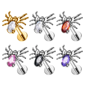 G23 Titanium Ear Lobe Studs 16G Spider Zircon PVD Gold Animal Earrings Cartilage Tragus Helix Fashion Piercing Jewelry