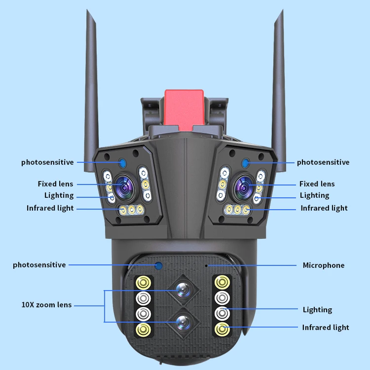 4k Wifi Outdoor Security Surveillance with Four Lens 10x Optical Zoom Two-way Audio Night Vision Ip Auto Tracking Cctv Camera