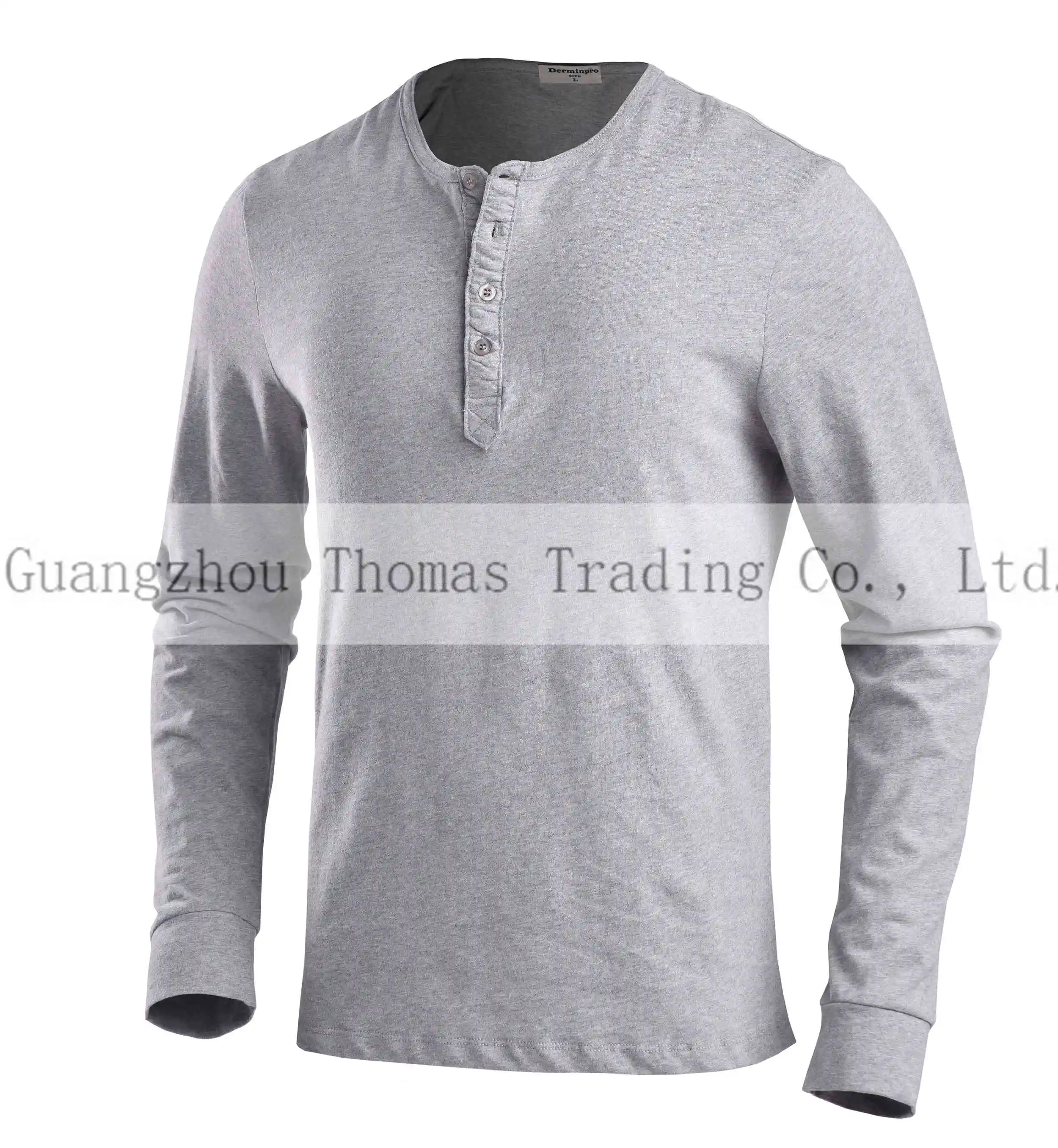 Men's Henley Collar Clothing Full Sleeve Pullover Top T Shirts