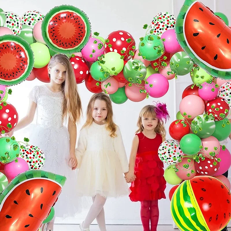 Hawaiian Summer Theme Birthday Party Decorations Fruit Watermelon Foil Balloon Arch Kit Kids Party Decor