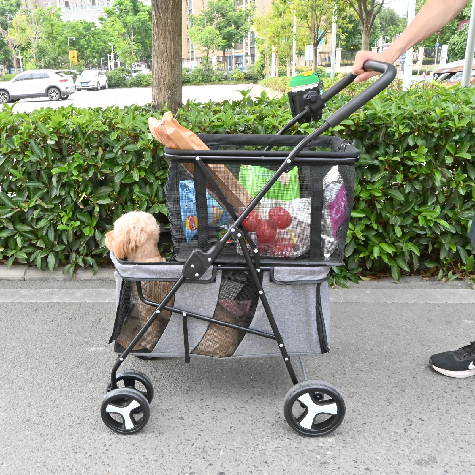 Hot Sale Portable Double Layer Folding Pet Stroller for Outdoor Cats and Dogs Large Capacity Easy to Store Pet Supplies details