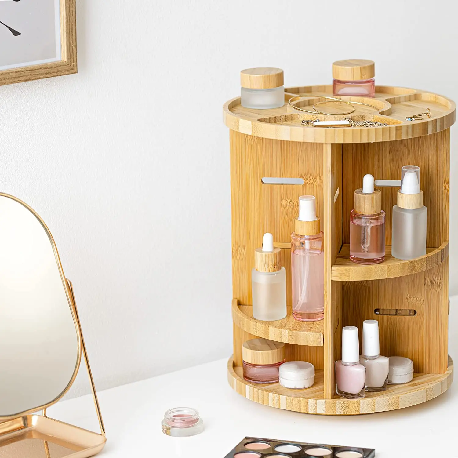 Bamboo Handmade Wood Beauty Makeup Brush Organizer Display Tray Holder Station Perfect Gift for Christmas