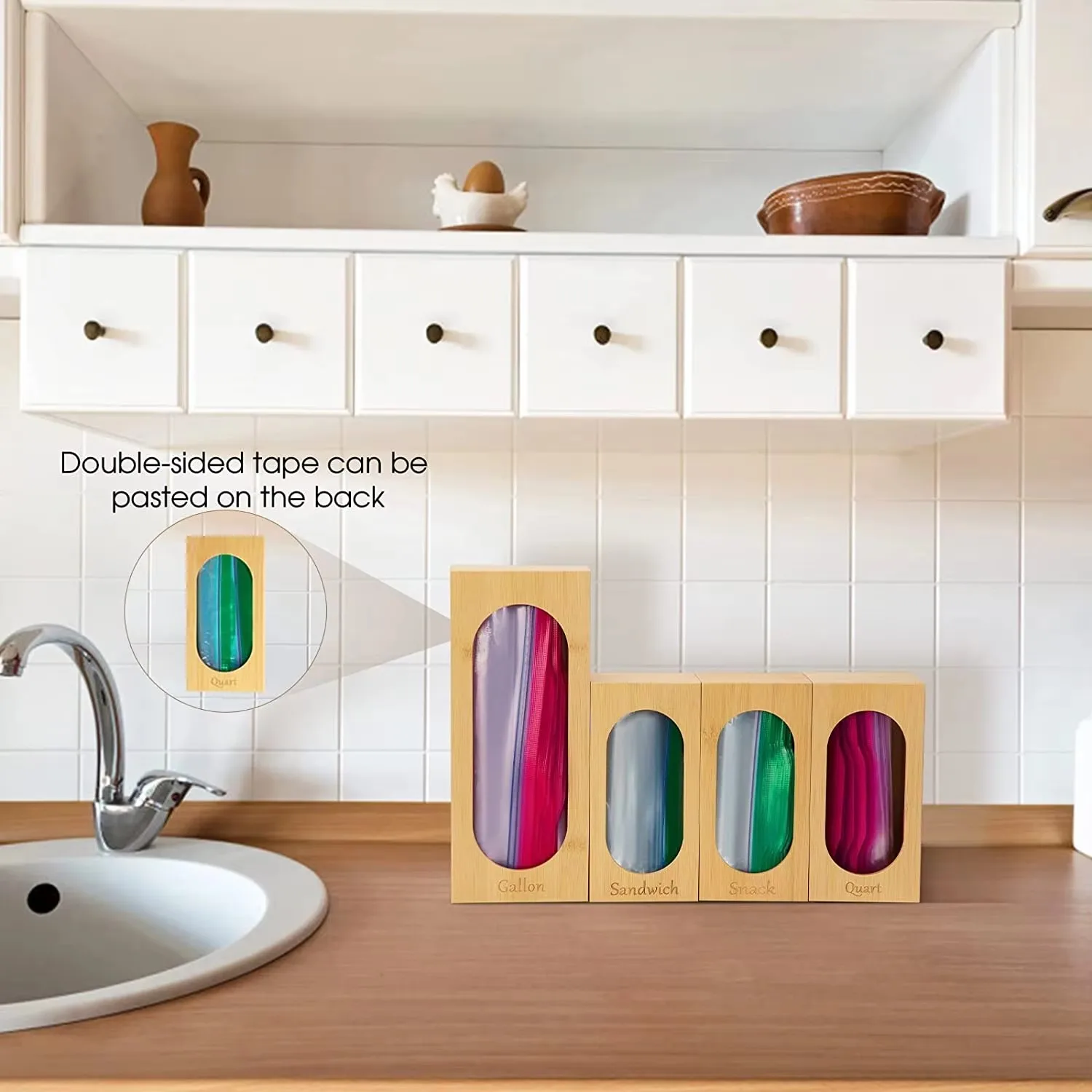 product bamboo ziplock bag dispenser organizers box bag holder drawer 4 in 1 storage organizer for sandwich gallon snack-7