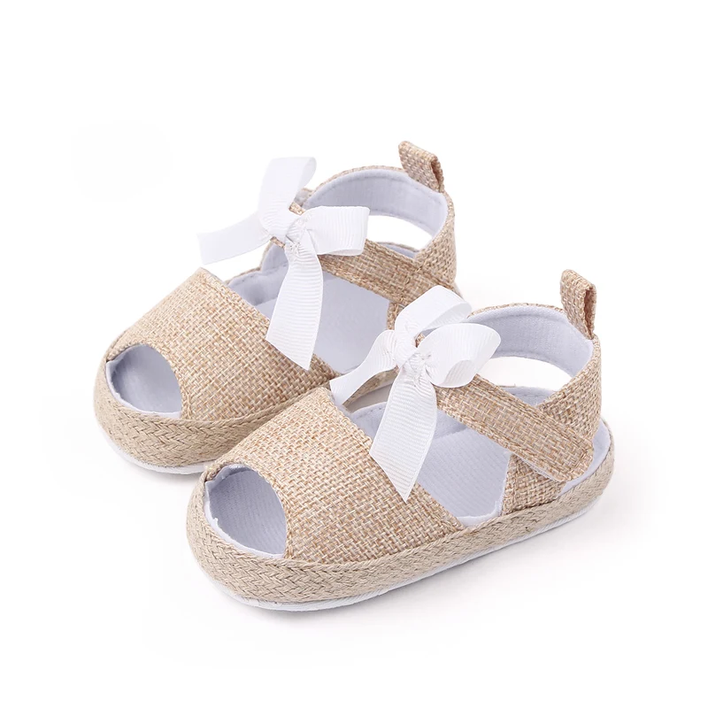 Summer New Baby Twine Wrapped Edge Solid Color Bow Soft Soled Fish Mouth Sandals for Baby Girls Toddler Shoes factory