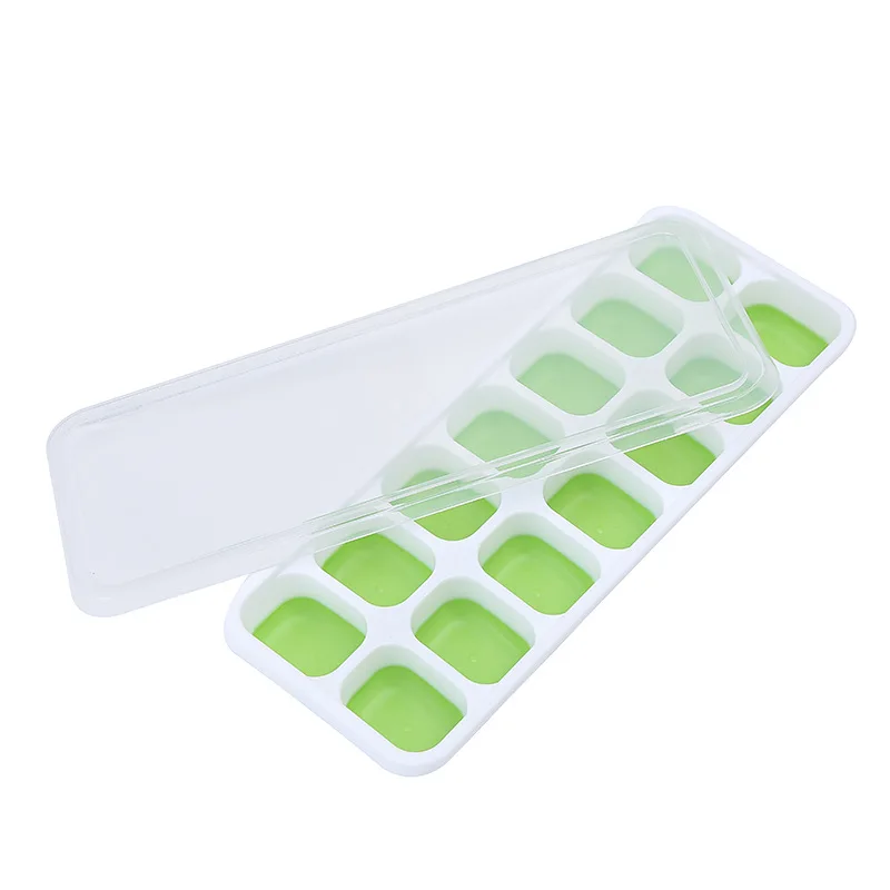 Easy-Release Silicone Flexible 14-Ice Cube Trays with Spill-Resistant Removable Lid