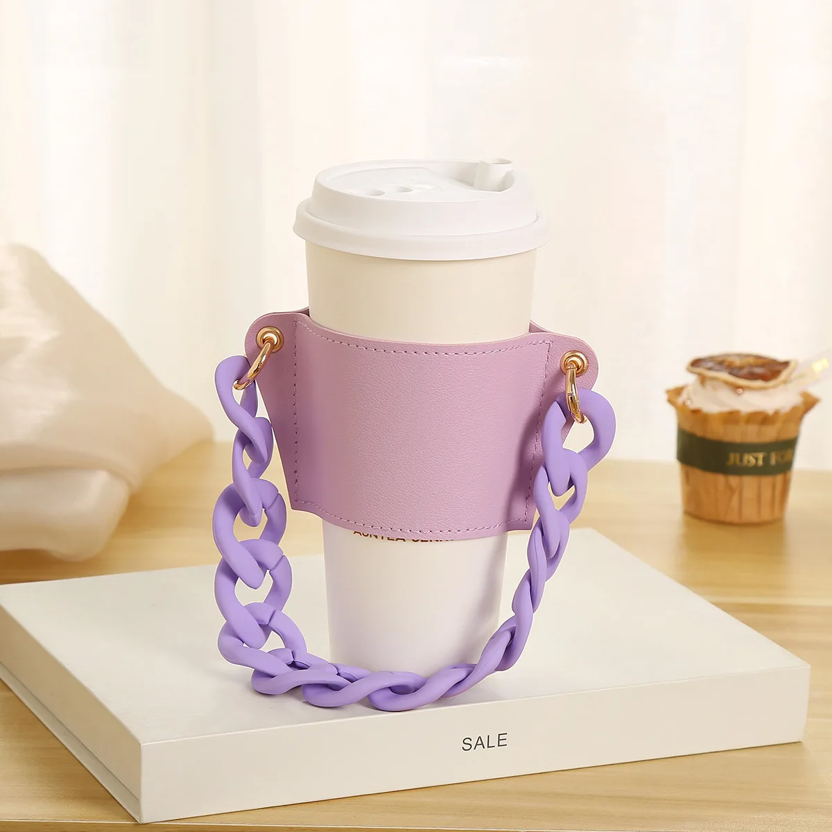 Manufacturers Customized LOGO Printed Acrylic Chain Soft Elastic Leather Hot Coffee Cup With PU Sleeves
