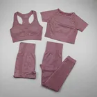 Seamless Top+Sports Bra+Sport Shorts+Leggings 4 Pieces Yoga Set