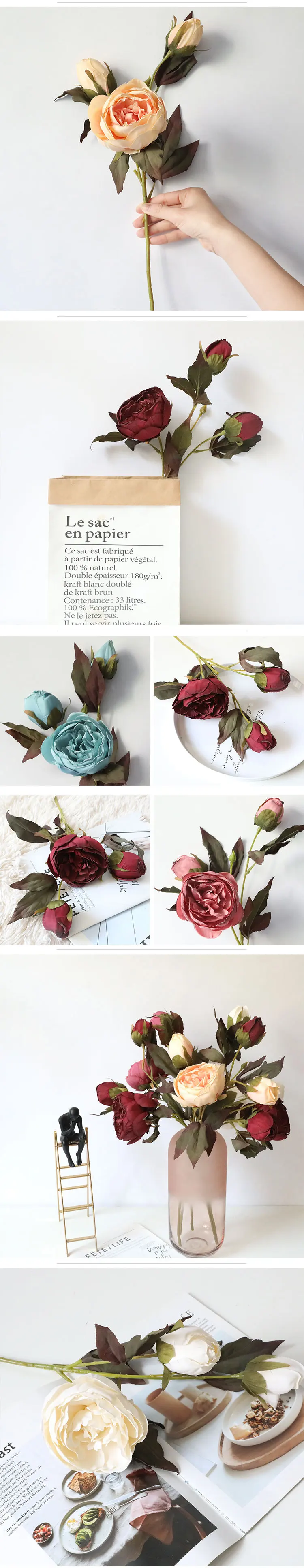 3 Heads Silk Peony Artificial Decorative Flowers For Wedding Home Buy