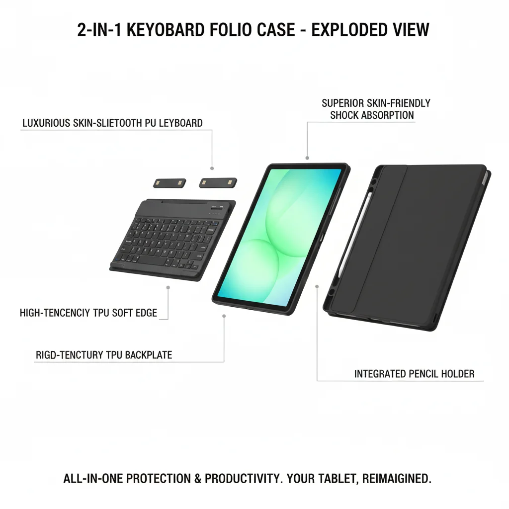 product tablet cover with detachable 6 row keyboard for samsung tab a11 plus 2025 11 tpu back shell with pen holder folio pu leather-6