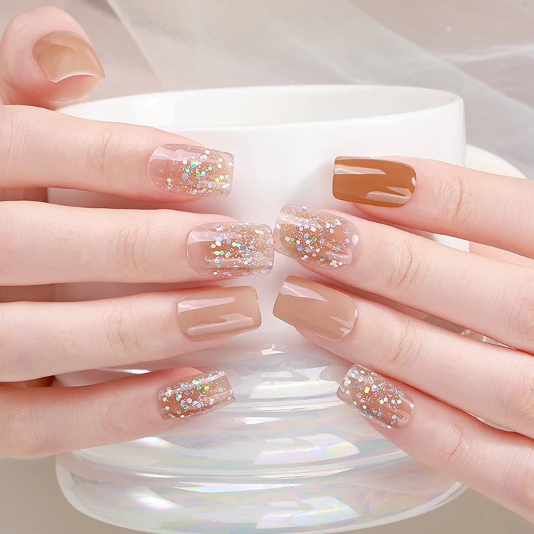 product nail salon supplies glitter pure color scheme uv lamp hardened semi cured gel nail sticker gel strip-4