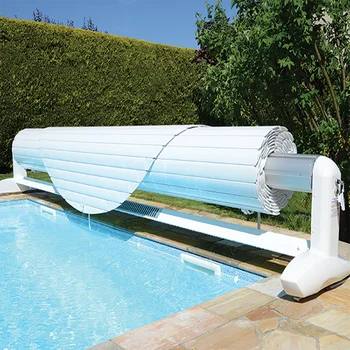 PC Electric Automatic Swimming Pool Cover Strip Safety Polycarbonate Folding Open Style 24V DC Plastic Material