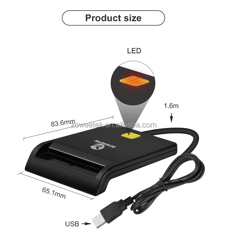 Zoweetek Lector De Tarjetas Inteligentes Dispositivo Emv Usb Ic Id Iso