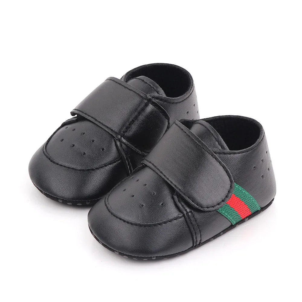 British Style Pure Color PU Leather Mesh Breathable Baby Boys Soft Soled Toddler Shoes factory