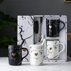 Mug Set Gift Set Mug 2pcs Porcelain Mug Set With Color Box For Wedding/Gift Couple Mug With Lid Spoon