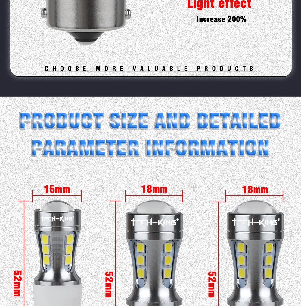TECH KING Super Bright Canbus 12V 5W 3030 18SMD W21/5W 1157 7440 Car Led decode reverse lights Read turn signal brake bulb