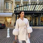 Coat Fashionable Woman Winter Wool Coat Big Real Fox Fur Cuff Custom Made Wool Coat