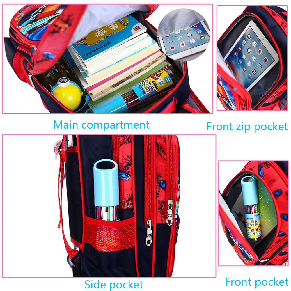 High Quality Kids Rolling Schoolbag Set 3 Pcs Backpack with Pencil case and Lunch Bag6-12 Years Removable Trolley Schoolbag