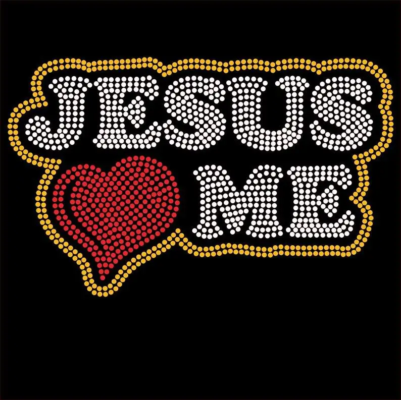 Free sample Jesus me letter rhinestone transfer designs iron on transfer decals Heat Transfer For Hoodies