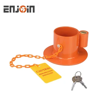 ENJOIN Heavy Duty Steel Kingpin Lock 5Th Wheel Trailer Lock King Pin Orange Lock with Bright Yellow Caution Tag