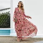 Dress New Fashion Sexy Ladies V-neck Dress Floral Print Beach Resort Long Skirt Elegant Casual Dress