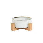Ceramic Bowl Pet Marble Gilded Edge Ceramic Double Bowl Pet Wooden Frame Dog Ceramic Double Bowl