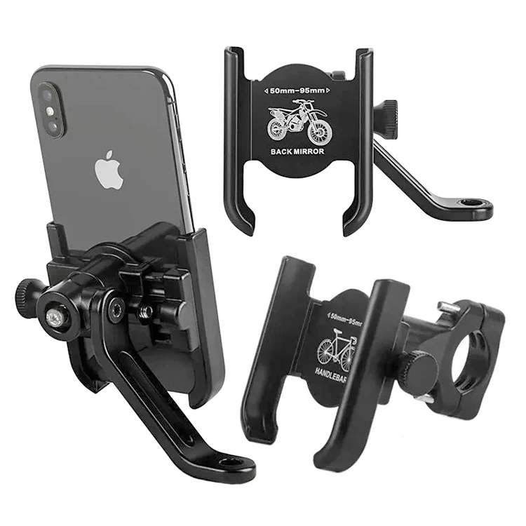Aluminum Bike Phone Mount One Key Attach/Detach 360° Rotate Bicycle Motorcycle Cell Phone Holder Fit 0.83-1.25 Handlebar Cradle for iPhone Samsung Galaxy Blue With round bracket 