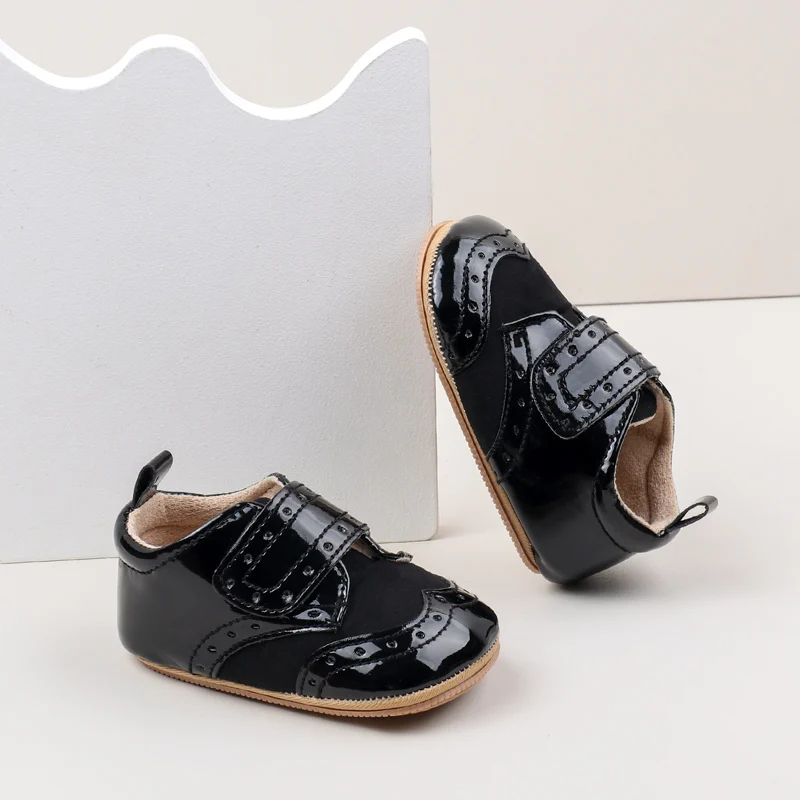 New Arrival Anti-Slip TPR Soft PU Baby Dress Shoes with Flat Outsole for Boys and Girls Tollder Baby Walking Shoes 0-15M factory
