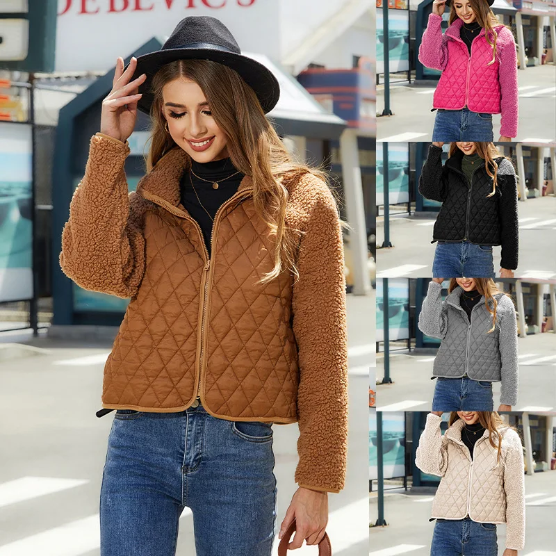 Fuzzy Fleece Jacket Wholesale 320gsm Women Clothes Plaid Pattern Coat Flap Pocket Thick Warm Full Zip Lapel Women's Coat