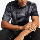 Tie Dye Aogu Black Grey Crew Neck Short Sleeves Straight Hem Mens Tie Dye T Shirt