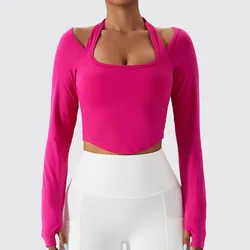 YIYI Halter High Impact With Pad Workout T-shirts Long Sleeves Breathable Quick Dry Sports T-shirts Girls Women Fitness T-shirts
