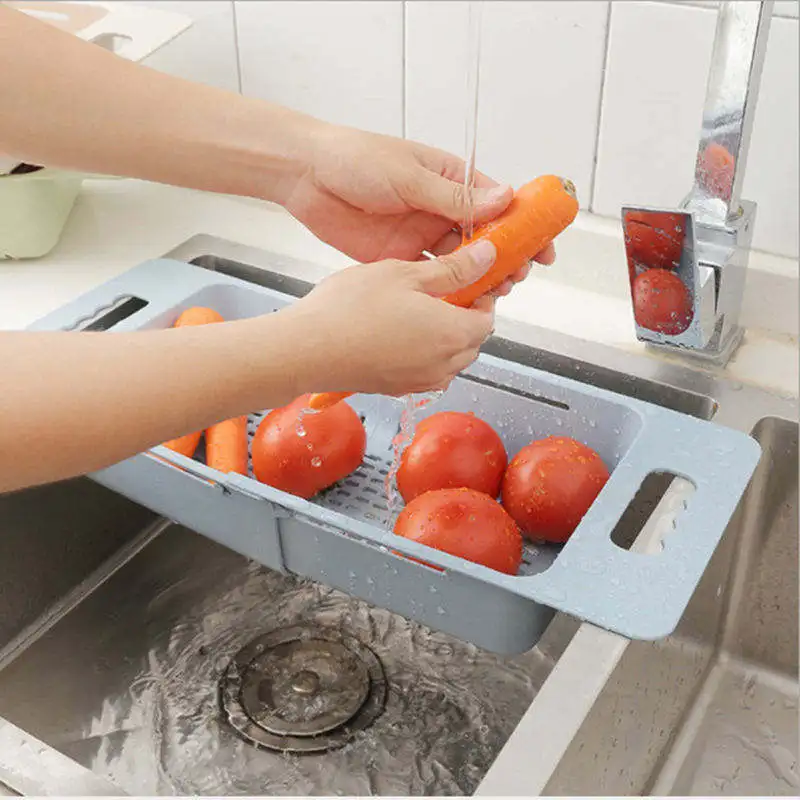 Plastic Vegetable Fruit Washing Storage Basket Kitchen Drain Basket Adjustable Sink Drain Colander