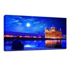 Canvas Print Home Living Room Wall Decor Blue Religious Golden Palace Canvas Led Light Print Art Picture Painting