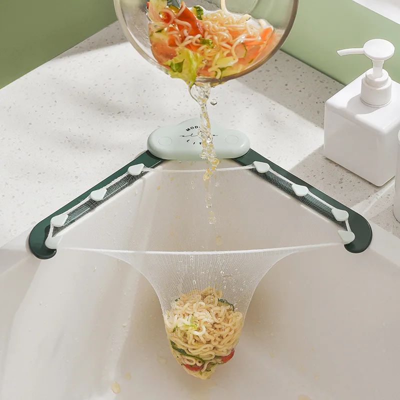 Plastic Green Leftovers Garbage Drain Rack Sink Triangle Drain Basket Hanging Filter Sink Net For Kitchen