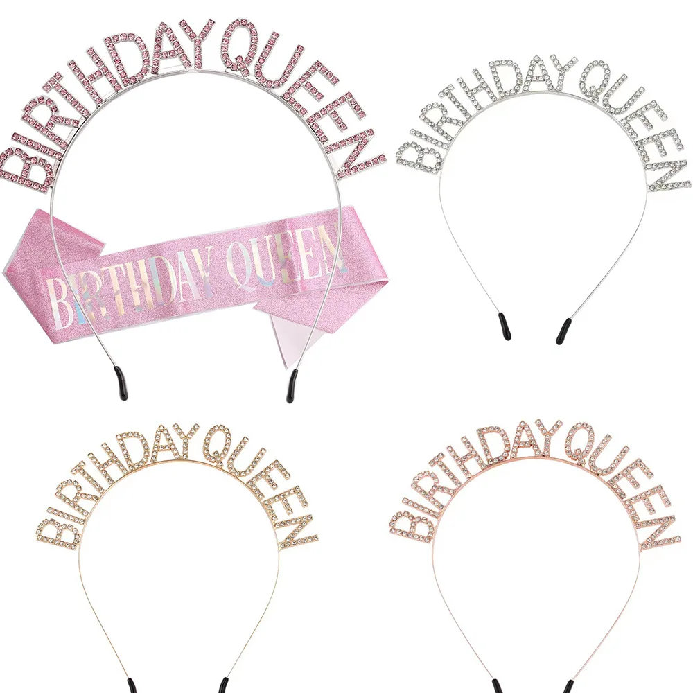 Rose Gold Birthday Party Head Strap Metal Happy Birthday Party Photo Props Headband And Sash Kit