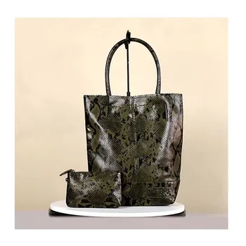 2 Sets Luxury High Quality Patent Women Designer Tote Shoulder Bag Serpentine Purse Ladies Faux Leather with Snake Print Handbag