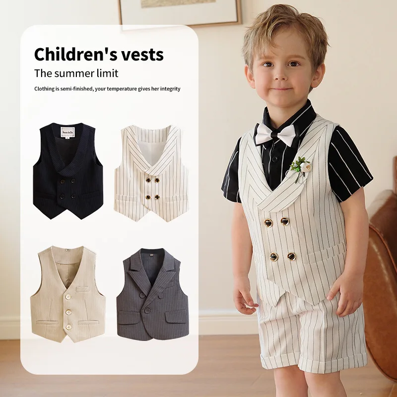 2023 New Vintage Waistcoats Children Vest Boys Cool Fashion Personality Sleeveless Jacket Girls Boutique Cotton Vests