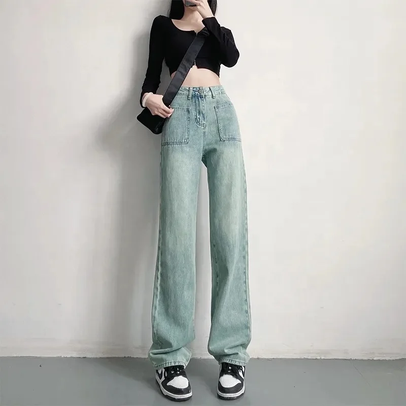 2024 Wholesale Fashionable Comfortable Versatile Ripped Jeans Women High Waist Wide Leg Pants Women's Denim Jeans