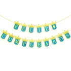 Gold Blue Decoration Gold Prince Crown Birthday Banner Blue Paper Card Boy Happy Birthday Bunting Decoration Supplies