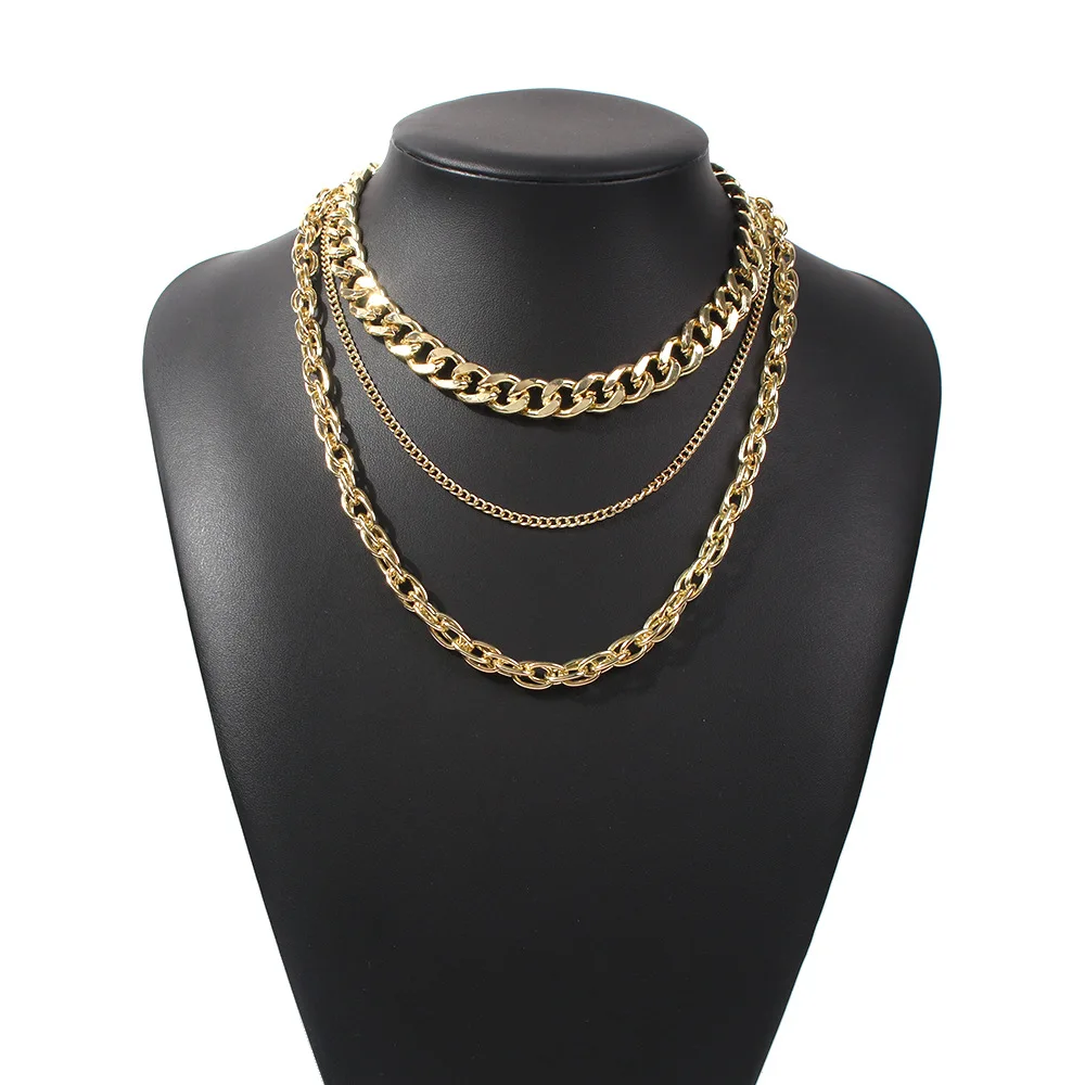 2021 Hot selling women punk fashion gold plated layered chains necklaces accessories jewelry