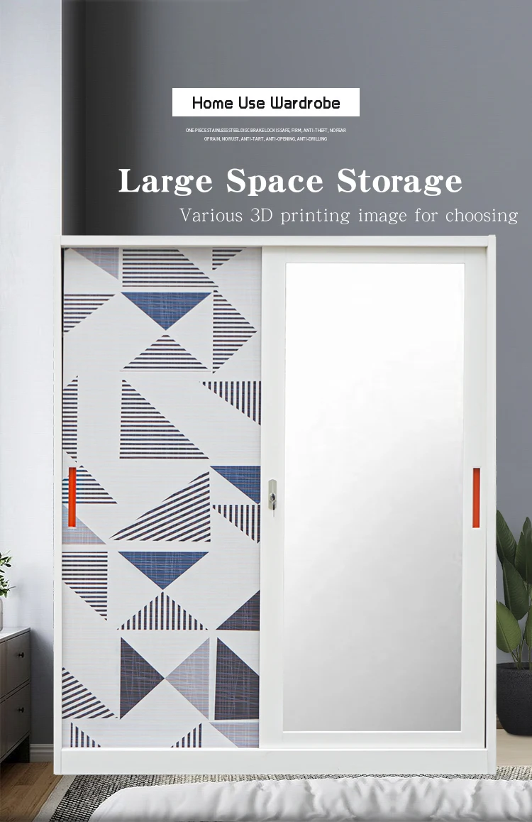 OEM Factory Metal Steel Cupboard Colorful Printed Wardrobe for Clothes Bedroom Furniture Home Use