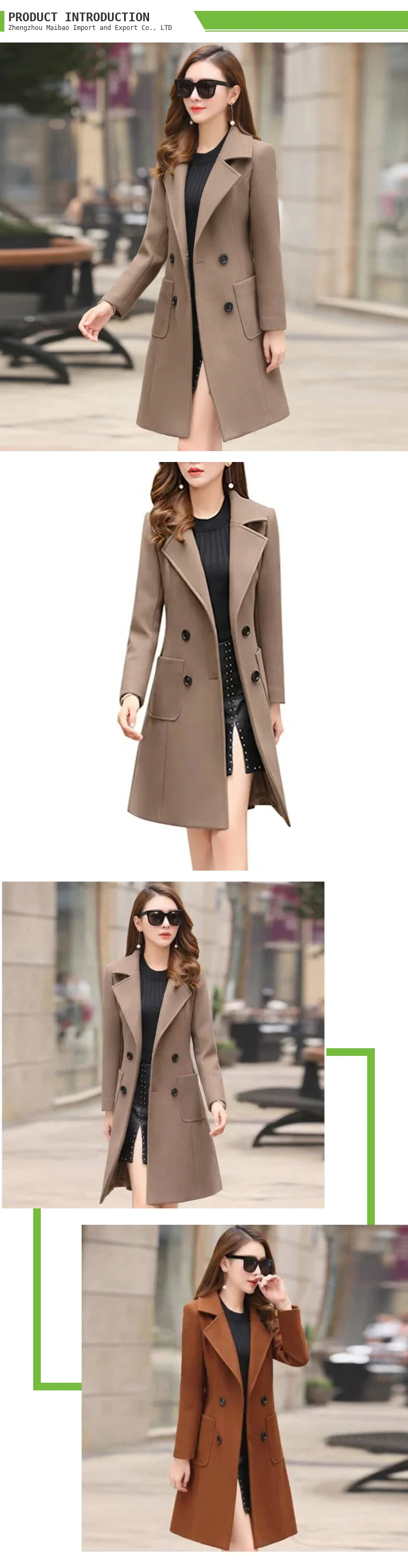 Women's Elegant Double-Breasted Winter 2-Piece Wool Trench Coat main image 0