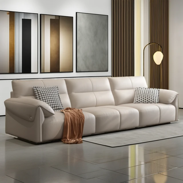 ss548 Modern Home Lounge 3-Seater Reclining Sofa Retro Style with Minimalist Caramel Color Genuine Italian Leather & PU Set