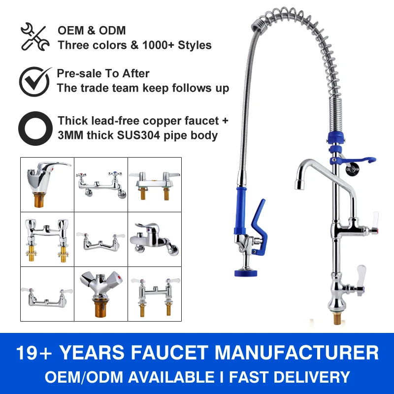 Short Type Dual Handle Commercial Tap Cheap Industrial Pre-Rinse Deck Mounted Faucet for Kitchen Use in Hotels Restaurants manufacture