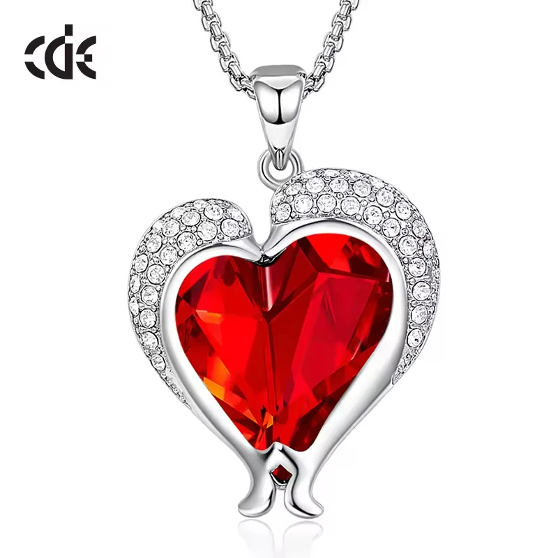 CDE YP1536 Fine 925 Sterling Silver Jewelry Necklace Wholesale Rhodium Plated Heart Cut Crystal Women Pendant Necklace
