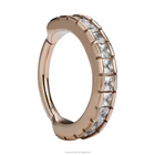 Nose Piercing Ring 14k Solid Rose Yellow Gold Side-Set Gemmed Hinged Segment Ring Septum Clicker Ring